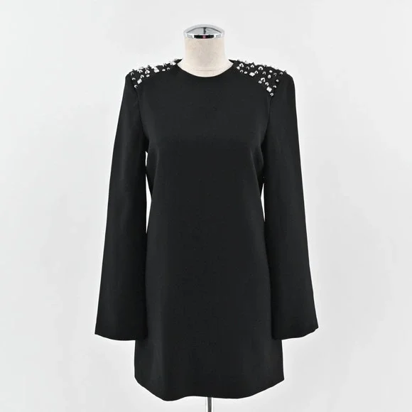 ZARA Studded Dress Size M Black Long Sleeve Shoulder Detail Mini Elevated Chic - Picture 1 of 12